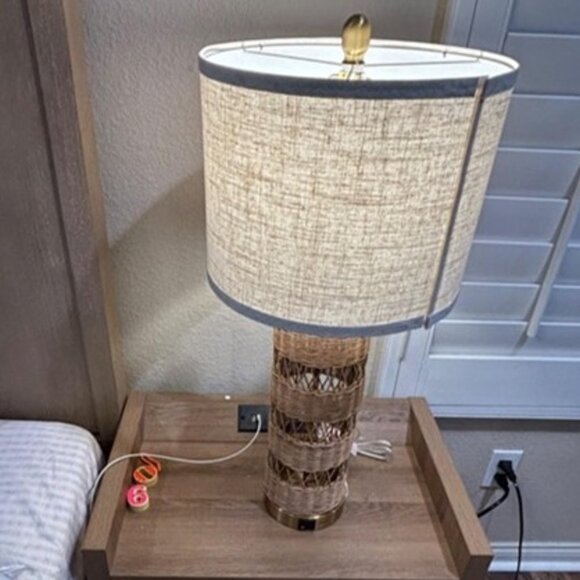NEW Set of 2  Rattan Decorative 28" Table Lamps with E26 Socket&Rotary Switch, - Picture 2 of 9